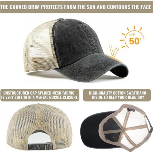 Mens Mesh Baseball Cap Adjustable Trucker Hat Curved Bill Breathable Sun Hat - Picture 7 of 8